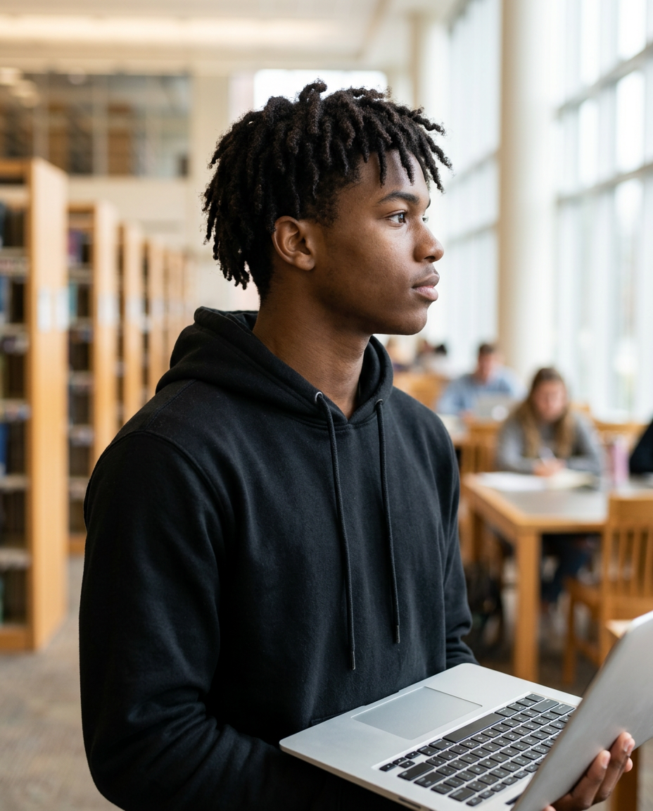 Student working on his college plan